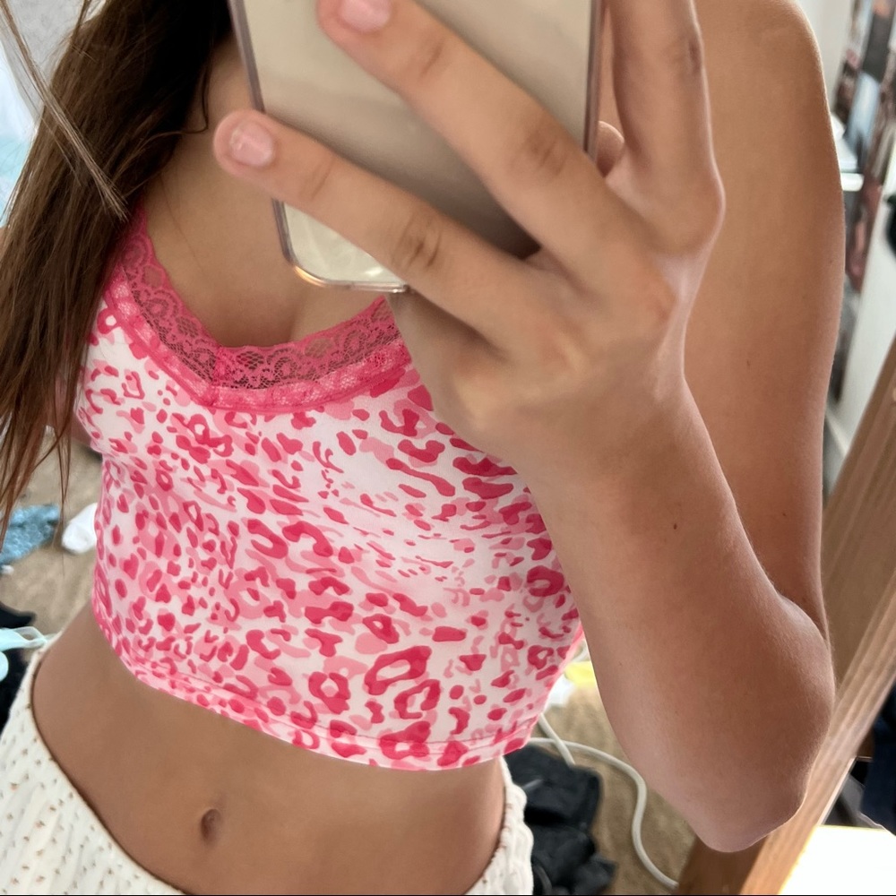 Pink Cheetah/Leopard Print With Pink Lace Trendy Top